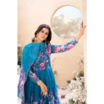 Generic Women's Georgette Printed 3/4th Sleeve Kurti With Pant And Dupatta Set (Blue) - Image 3