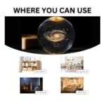 Generic Wood 3D Galaxy Crystal Ball Night Lamp LED Wooden for Galaxy Warm White (Transparent) - Image 2