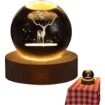 Generic Wood 3D Galaxy Crystal Ball Night Lamp Colorful LED Wooden for Deer (Transparent) - Image 3