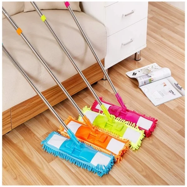 Generic Aluminium rod and Microfiber duster Microfiber Wet and Dry Cleaning Flat Mop with Telescopic Long Handle (Multicolor)