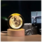 Generic Wood 3D Moon Crystal Ball Night Lamp Colorful LED Wooden for Moon (Transparent) - Image 2