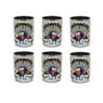 Silver Steel Meenakari Peacock Glass Set