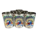 Generic Steel Meenakari Peacock Design Decorative Glass Set (Silver) - Image 4