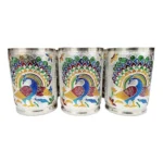 Generic Steel Meenakari Peacock Design Decorative Glass Set (Silver) - Image 3