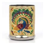 Gold Steel Meenakari Peacock Glass Set