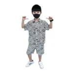 Generic Kid's Lycra Printed Casual wear Shirt And Shorts Set (White)