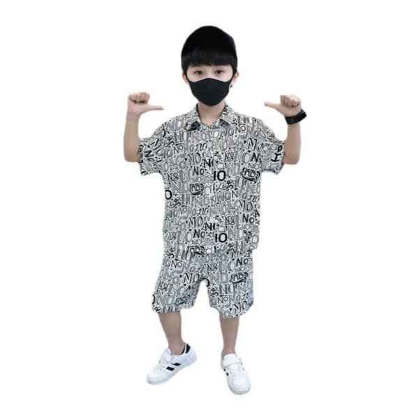 Generic Kid's Lycra Printed Casual wear Shirt And Shorts Set (White)