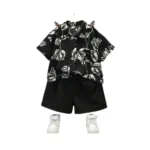 Generic Kid's Lycra Printed Casual wear Shirt And Shorts Set (Black)
