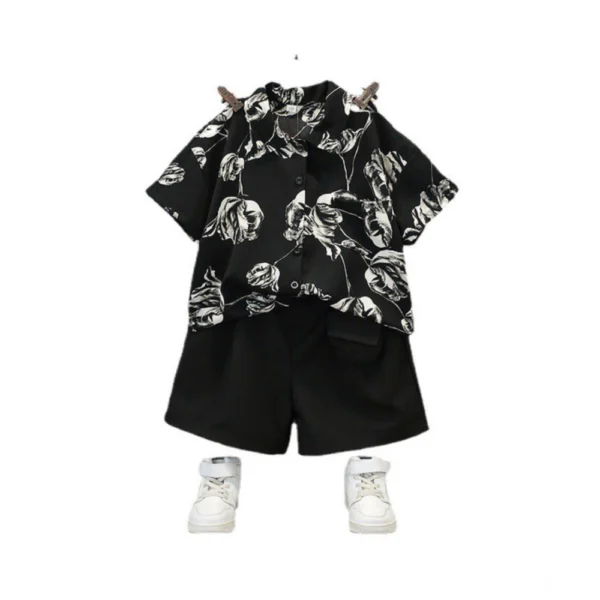 Generic Kid's Lycra Printed Casual wear Shirt And Shorts Set (Black)