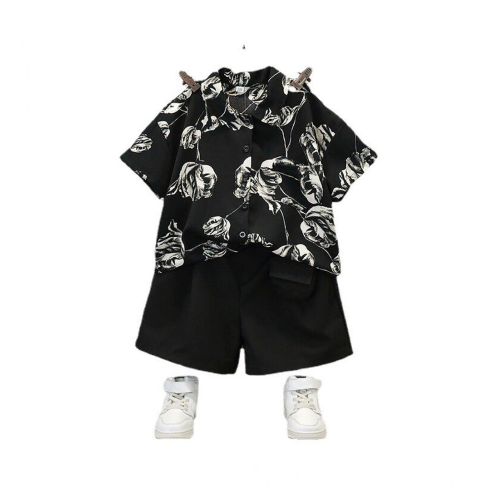 54356589187_1eb406631b_o_d-1000x1000-1.webp Generic Kid's Lycra Printed Casual wear Shirt And Shorts Set (Black) - Image 1
