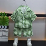 Generic Kid's Lycra Printed Casual wear Shirt And Shorts Set (Green)