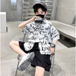 Generic Kid's Lycra Printed Casual wear Shirt And Shorts Set (White) - Image 3