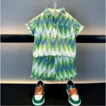 Generic Kid's Lycra Printed Casual wear Shirt And Shorts Set (Green) - Image 3