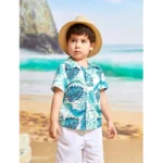 Generic Kid's Lycra Printed Casual wear Shirt And Shorts Set (White-Blue) - Image 3