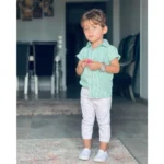 Generic Kid's Lycra Printed Casual wear Shirt And Shorts Set (Green) - Image 3