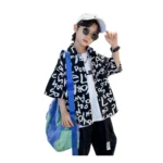 Generic Kid's Lycra Printed Casual wear Shirt And Shorts Set (Black) - Image 3