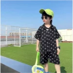 Generic Kid's Lycra Printed Casual wear Shirt And Shorts Set (Black) - Image 3