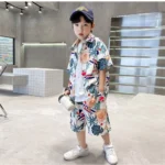 Generic Kid's Lycra Printed Casual wear Shirt And Shorts Set (Multicolor)