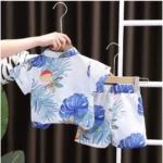 Generic Kid's Lycra Printed Casual wear Shirt And Shorts Set (White) - Image 3