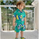 Generic Kid's Lycra Printed Casual wear Shirt And Shorts Set (Green) - Image 3