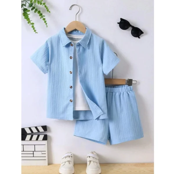 Generic Kid's Lycra Printed Casual wear Shirt And Shorts Set (SkyBlue)