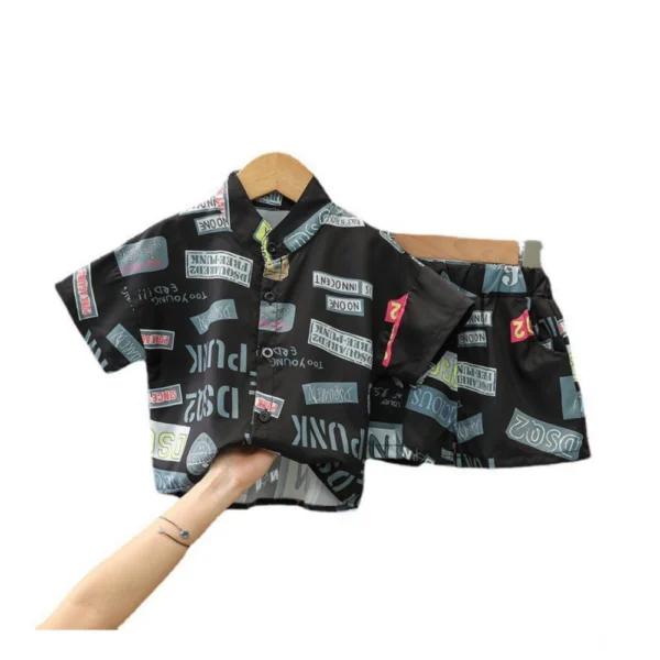 Generic Kid's Lycra Printed Casual wear Shirt And Shorts Set (Black)