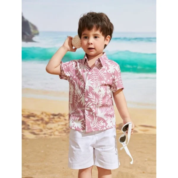 Generic Kid's Lycra Printed Casual wear Shirt And Shorts Set (Peach)