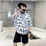 Generic Kid's Lycra Printed Casual wear Shirt And Shorts Set (White)