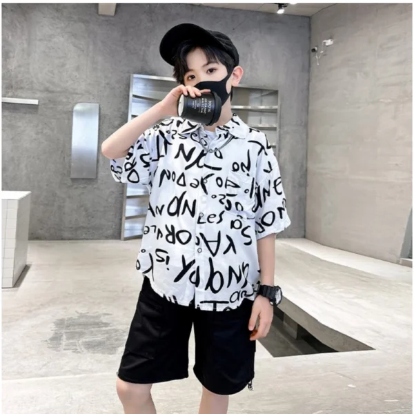 Generic Kid's Lycra Printed Casual wear Shirt And Shorts Set (White)