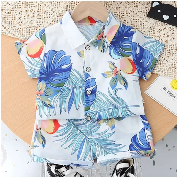 Generic Kid's Lycra Printed Casual wear Shirt And Shorts Set (White)