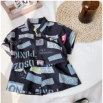 Generic Kid's Lycra Printed Casual wear Shirt And Shorts Set (Black) - Image 3