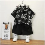 Generic Kid's Lycra Printed Casual wear Shirt And Shorts Set (Black) - Image 3