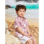 Generic Kid's Lycra Printed Casual wear Shirt And Shorts Set (Peach) - Image 3