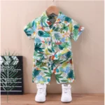 Generic Kid's Lycra Printed Casual wear Shirt And Shorts Set (Green) - Image 3