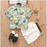 Generic Kid's Lycra Printed Casual wear Shirt And Shorts Set (Green) - Image 3
