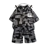 Generic Kid's Lycra Printed Casual wear Shirt And Shorts Set (Black)