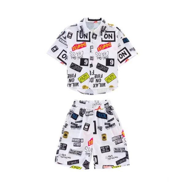 Generic Kid's Lycra Printed Casual wear Shirt And Shorts Set (White)