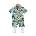 Generic Kid's Lycra Printed Casual wear Shirt And Shorts Set (Green)