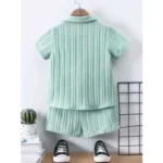 Generic Kid's Lycra Printed Casual wear Shirt And Shorts Set (Light-Green) - Image 3