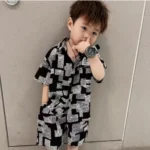 Generic Kid's Lycra Printed Casual wear Shirt And Shorts Set (Black) - Image 3