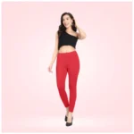 Red Cotton Ankle Leggings