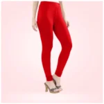Red Cotton Churidar Leggings - Angle 5