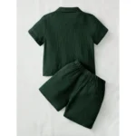 Generic Boy's Popcorn Solid Short Sleeve Shirt And Shorts Set (Green) - Image 5