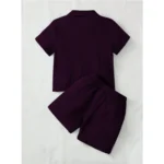 Generic Boy's Popcorn Solid Short Sleeve Shirt And Shorts Set (Wine) - Image 5