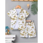 Generic Boy's Twill Cotton Printed Short Sleeve Shirt And Shorts Set (Gold)