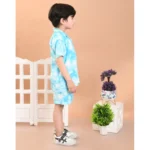Generic Boy's Twill Cotton Printed Short Sleeve Shirt And Shorts Set (Sky Blue) - Image 5