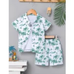 Generic Boy's Twill Cotton Printed Short Sleeve Shirt And Shorts Set (Sky)