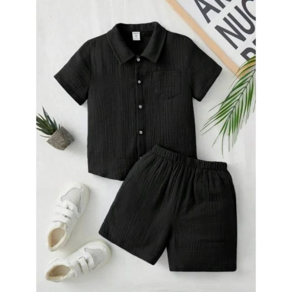 Boys Black Shirt Shorts Set
