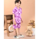 Generic Boy's Twill Cotton Printed Short Sleeve Shirt And Shorts Set (Pink) - Image 5