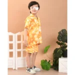 Generic Boy's Twill Cotton Printed Short Sleeve Shirt And Shorts Set (Orange) - Image 5